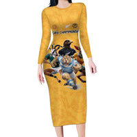 Custom Rugby Southern Hemisphere Long Sleeve Bodycon Dress Argentina AUNZ South Africa Mascot Gold LT9 Long Dress Gold - Polynesian Pride