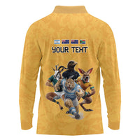 Custom Rugby Southern Hemisphere Long Sleeve Polo Shirt Argentina AUNZ South Africa Mascot Gold LT9 - Polynesian Pride