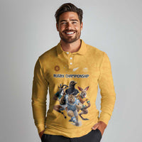 Custom Rugby Southern Hemisphere Long Sleeve Polo Shirt Argentina AUNZ South Africa Mascot Gold LT9 - Polynesian Pride