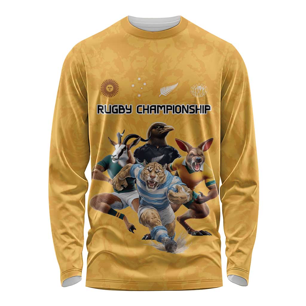 Custom Rugby Southern Hemisphere Long Sleeve Shirt Argentina AUNZ South Africa Mascot Gold - Polynesian Pride