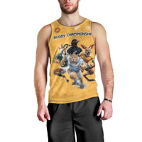 Custom Rugby Southern Hemisphere Men Tank Top Argentina AUNZ South Africa Mascot Gold - Polynesian Pride