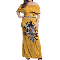 Custom Rugby Southern Hemisphere Off Shoulder Maxi Dress Argentina AUNZ South Africa Mascot Gold LT9 Women Gold - Polynesian Pride