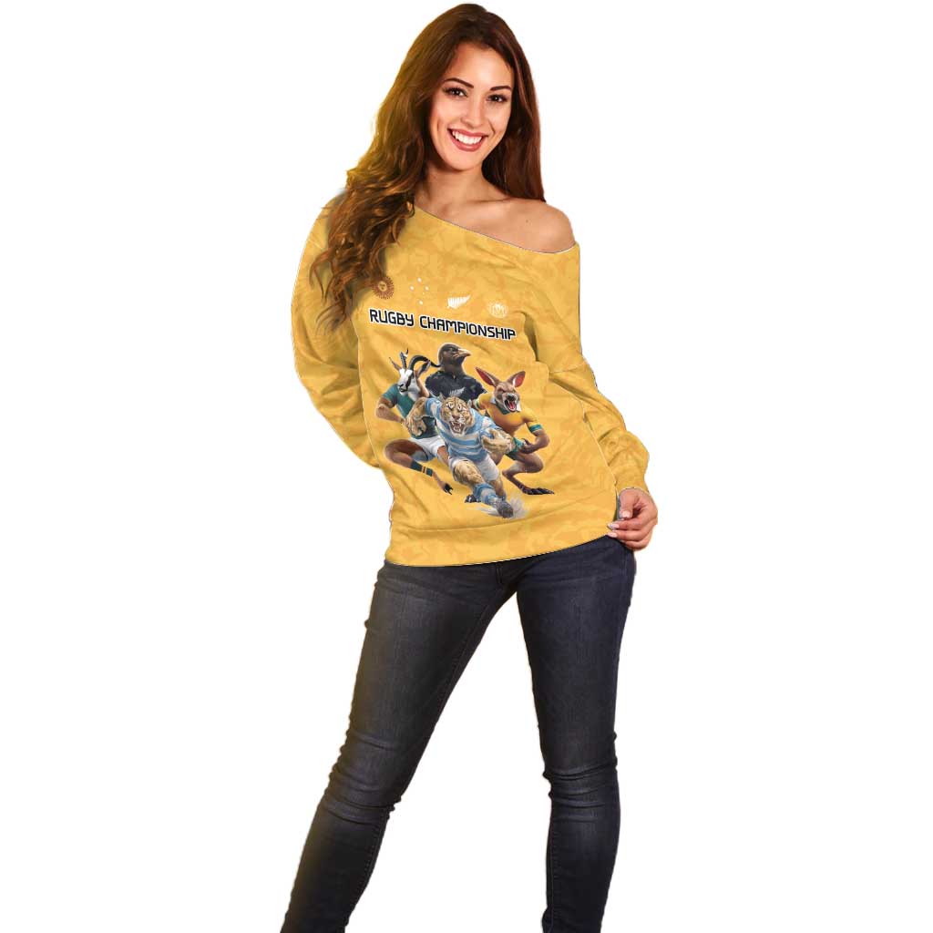 Custom Rugby Southern Hemisphere Off Shoulder Sweater Argentina AUNZ South Africa Mascot Gold LT9 - Polynesian Pride