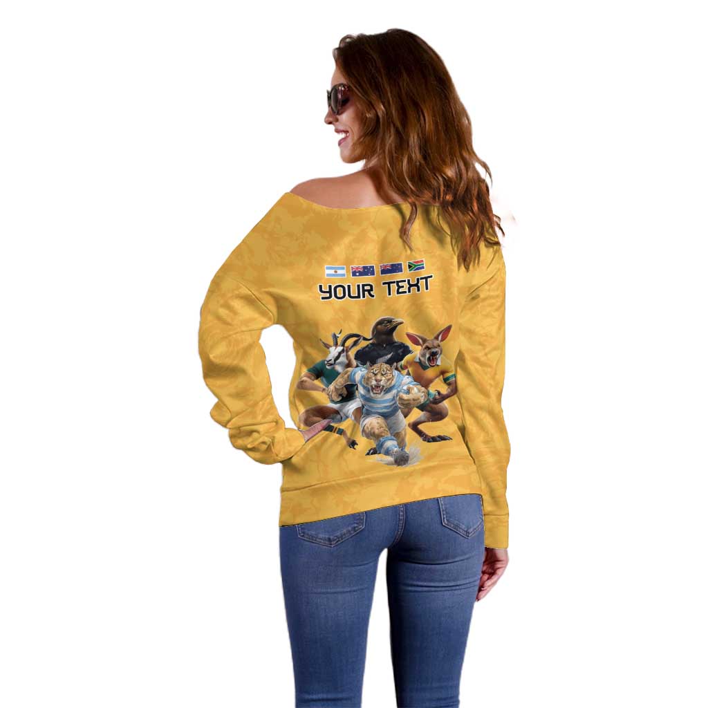 Custom Rugby Southern Hemisphere Off Shoulder Sweater Argentina AUNZ South Africa Mascot Gold LT9 - Polynesian Pride