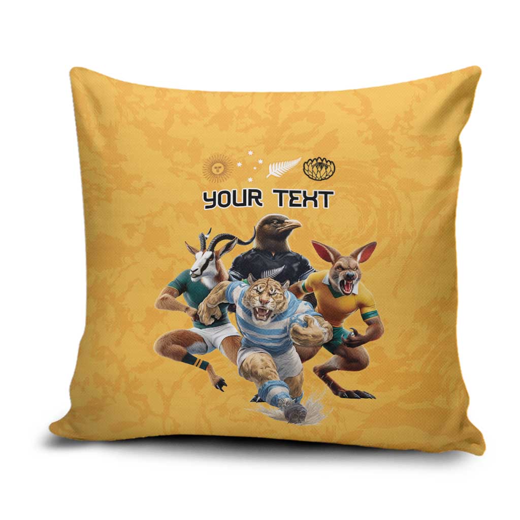 Custom Rugby Southern Hemisphere Pillow Cover Argentina AUNZ South Africa Mascot Gold LT9 Gold - Polynesian Pride
