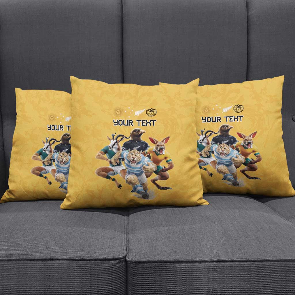 Custom Rugby Southern Hemisphere Pillow Cover Argentina AUNZ South Africa Mascot Gold LT9 - Polynesian Pride