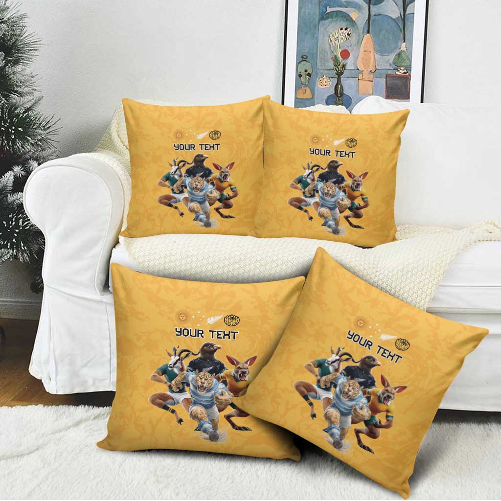 Custom Rugby Southern Hemisphere Pillow Cover Argentina AUNZ South Africa Mascot Gold LT9 - Polynesian Pride