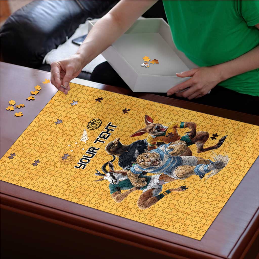 Custom Rugby Southern Hemisphere Puzzle Argentina AUNZ South Africa Mascot Gold - Polynesian Pride