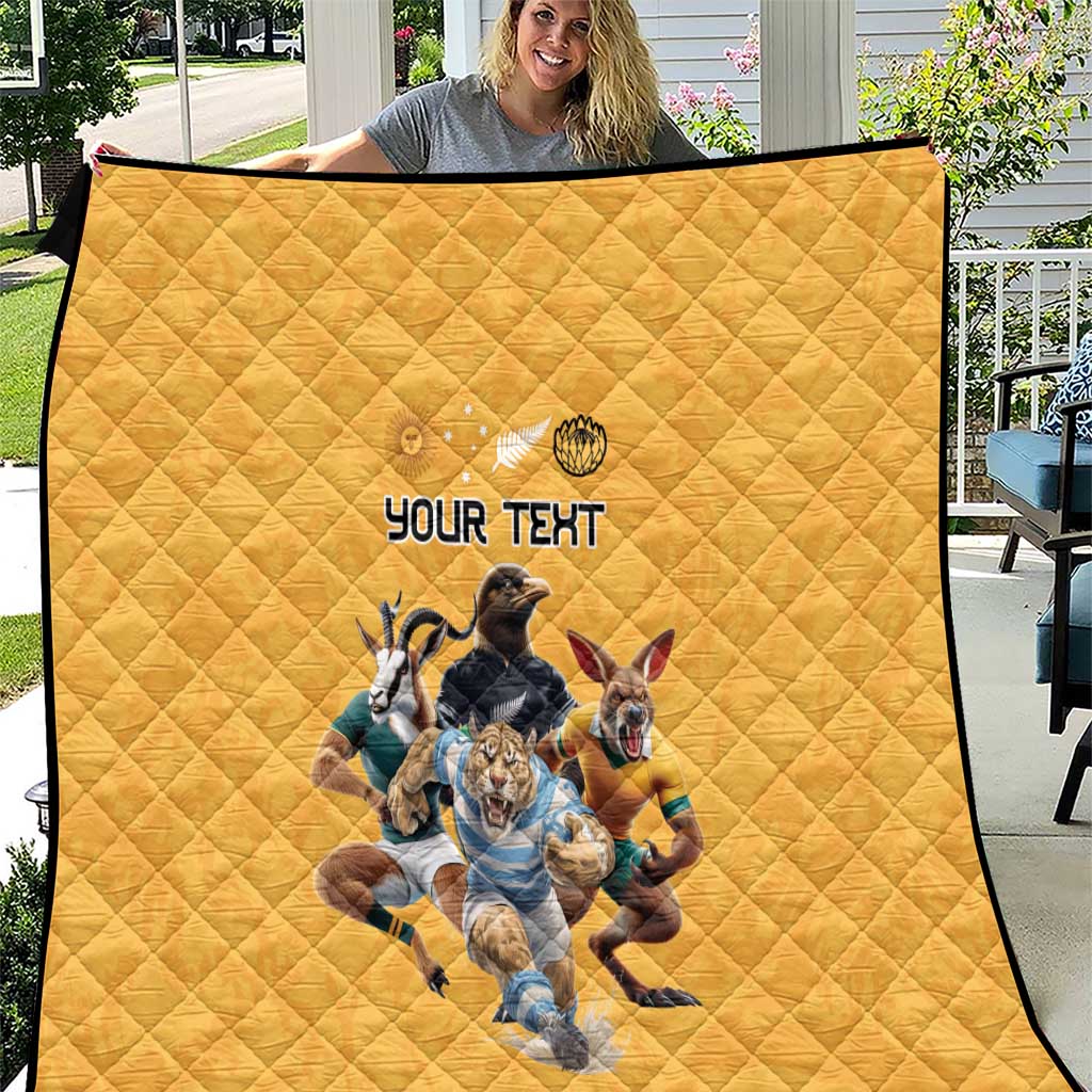 Custom Rugby Southern Hemisphere Quilt Argentina AUNZ South Africa Mascot Gold - Polynesian Pride