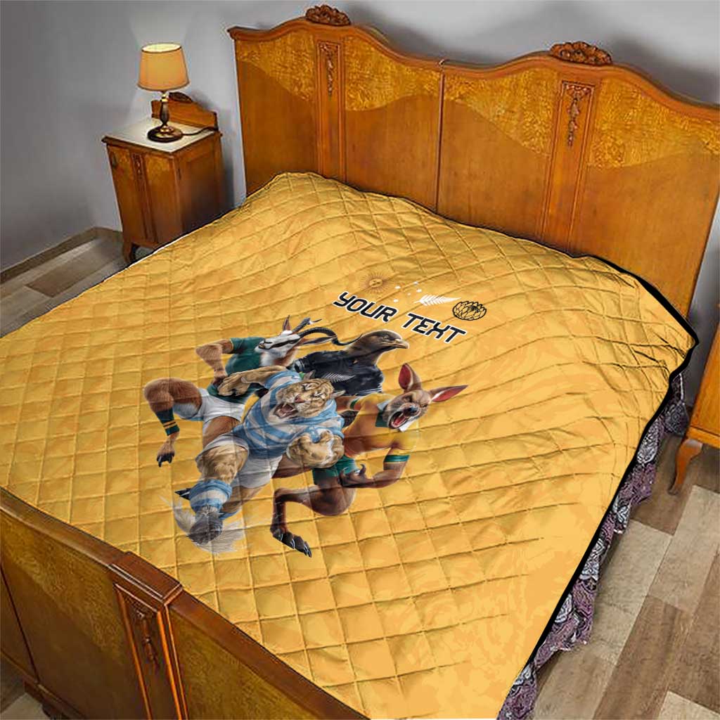 Custom Rugby Southern Hemisphere Quilt Argentina AUNZ South Africa Mascot Gold - Polynesian Pride