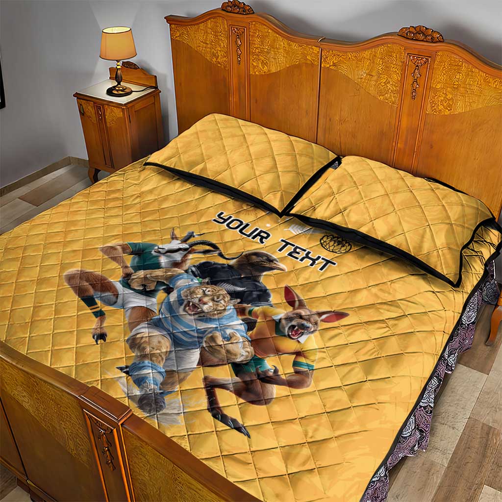 Custom Rugby Southern Hemisphere Quilt Bed Set Argentina AUNZ South Africa Mascot Gold LT9 - Polynesian Pride