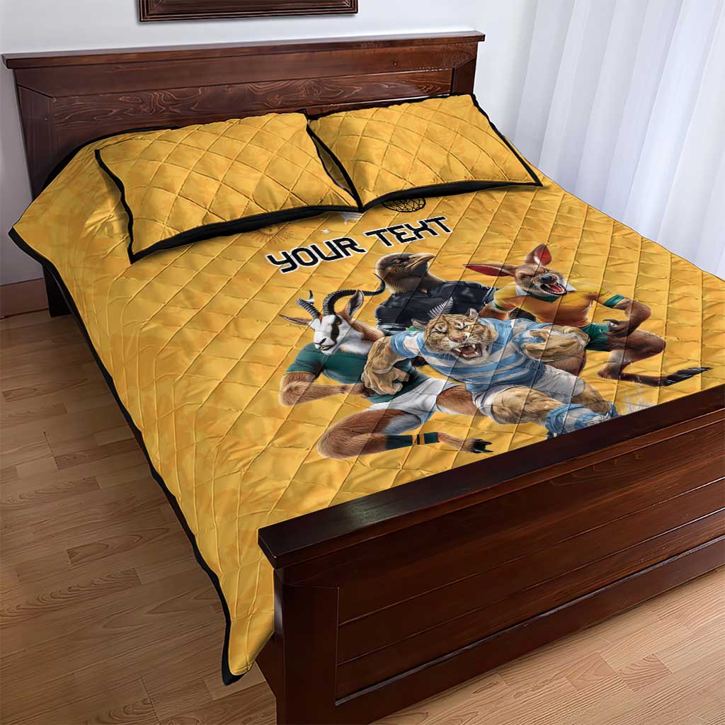 Custom Rugby Southern Hemisphere Quilt Bed Set Argentina AUNZ South Africa Mascot Gold LT9 - Polynesian Pride