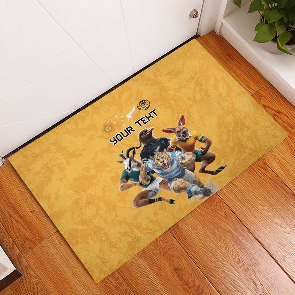 Custom Rugby Southern Hemisphere Rubber Doormat Argentina AUNZ South Africa Mascot Gold - Polynesian Pride