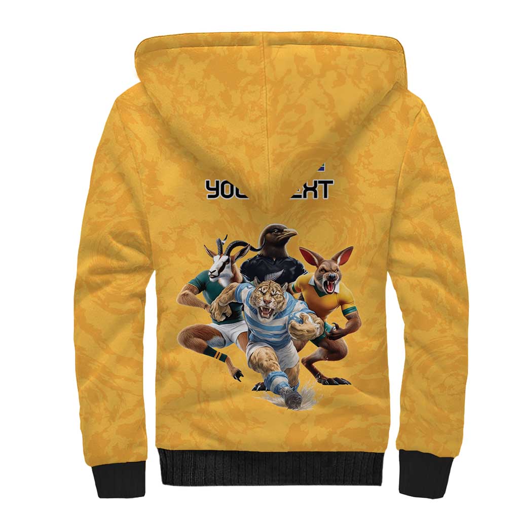 Custom Rugby Southern Hemisphere Sherpa Hoodie Argentina AUNZ South Africa Mascot Gold LT9 - Polynesian Pride