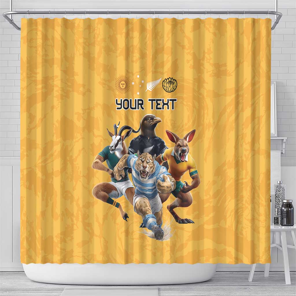 Custom Rugby Southern Hemisphere Shower Curtain Argentina AUNZ South Africa Mascot Gold LT9 - Polynesian Pride