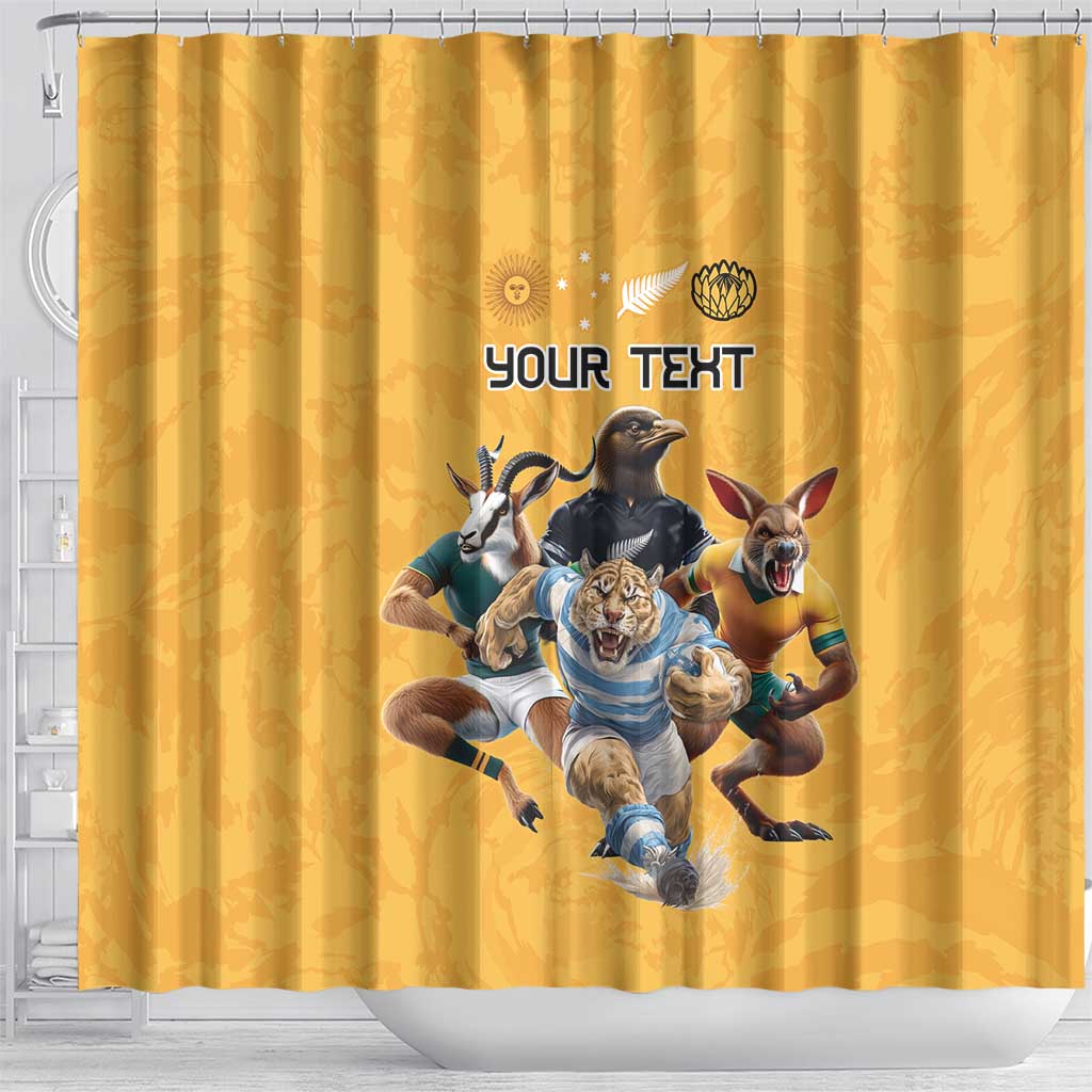 Custom Rugby Southern Hemisphere Shower Curtain Argentina AUNZ South Africa Mascot Gold LT9 - Polynesian Pride