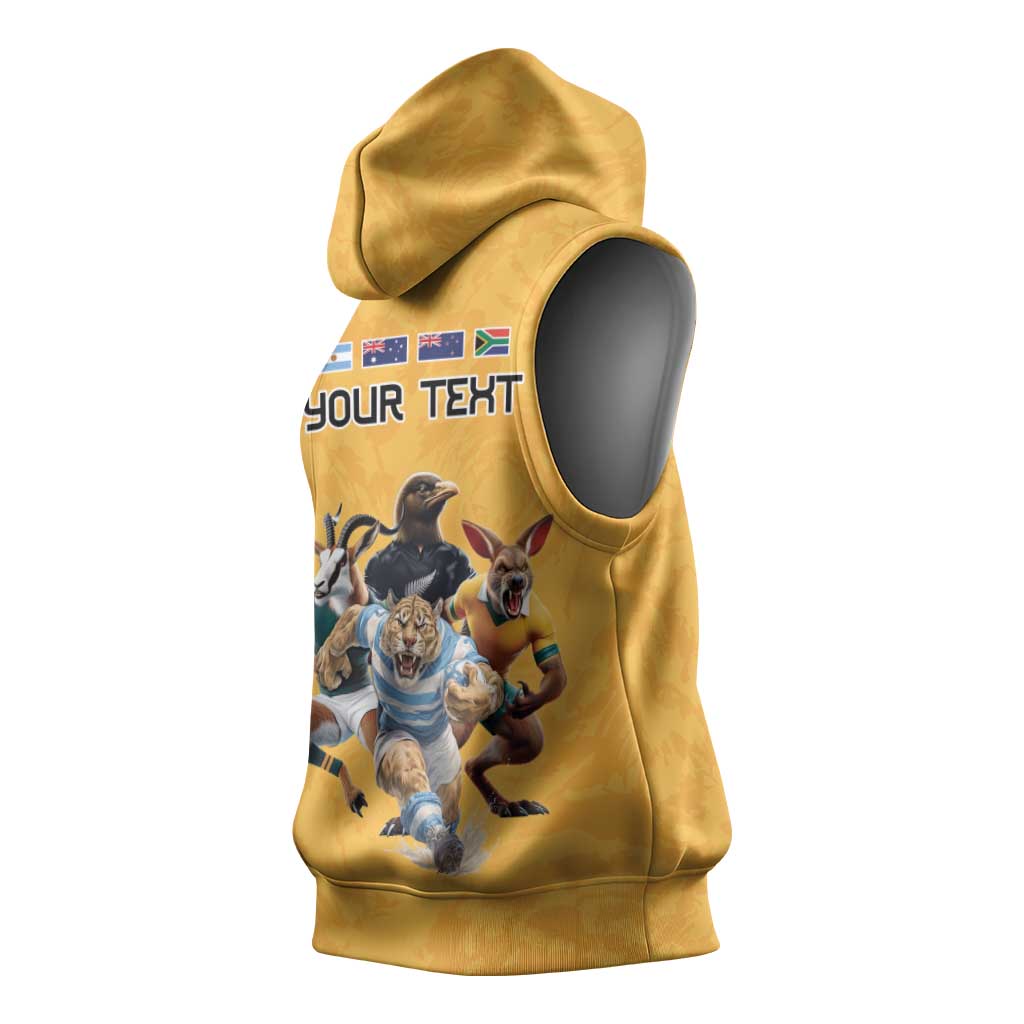 Custom Rugby Southern Hemisphere Sleeveless Hoodie Argentina AUNZ South Africa Mascot Gold LT9 - Polynesian Pride