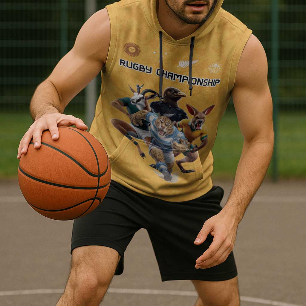 Custom Rugby Southern Hemisphere Sleeveless Hoodie Argentina AUNZ South Africa Mascot Gold LT9 - Polynesian Pride