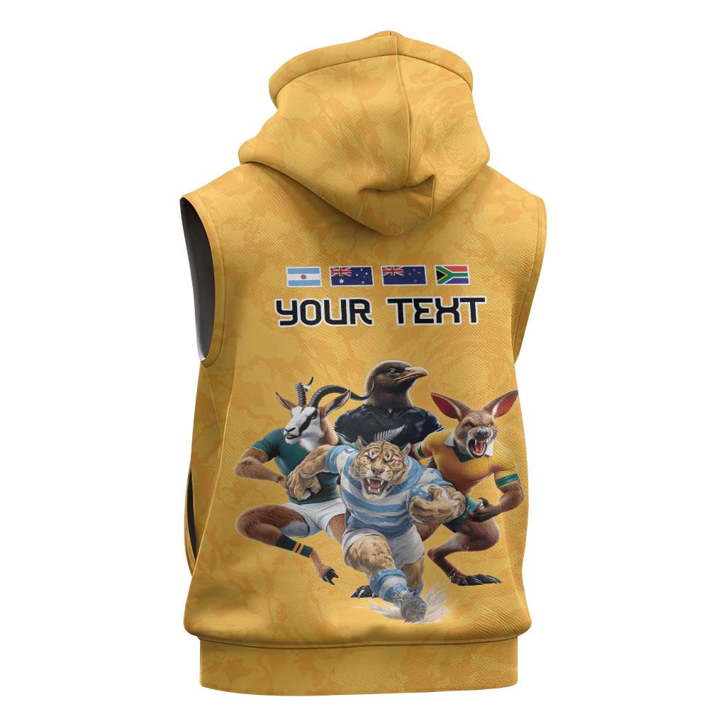 Custom Rugby Southern Hemisphere Sleeveless Zip Hoodie Argentina AUNZ South Africa Mascot Gold LT9 - Polynesian Pride