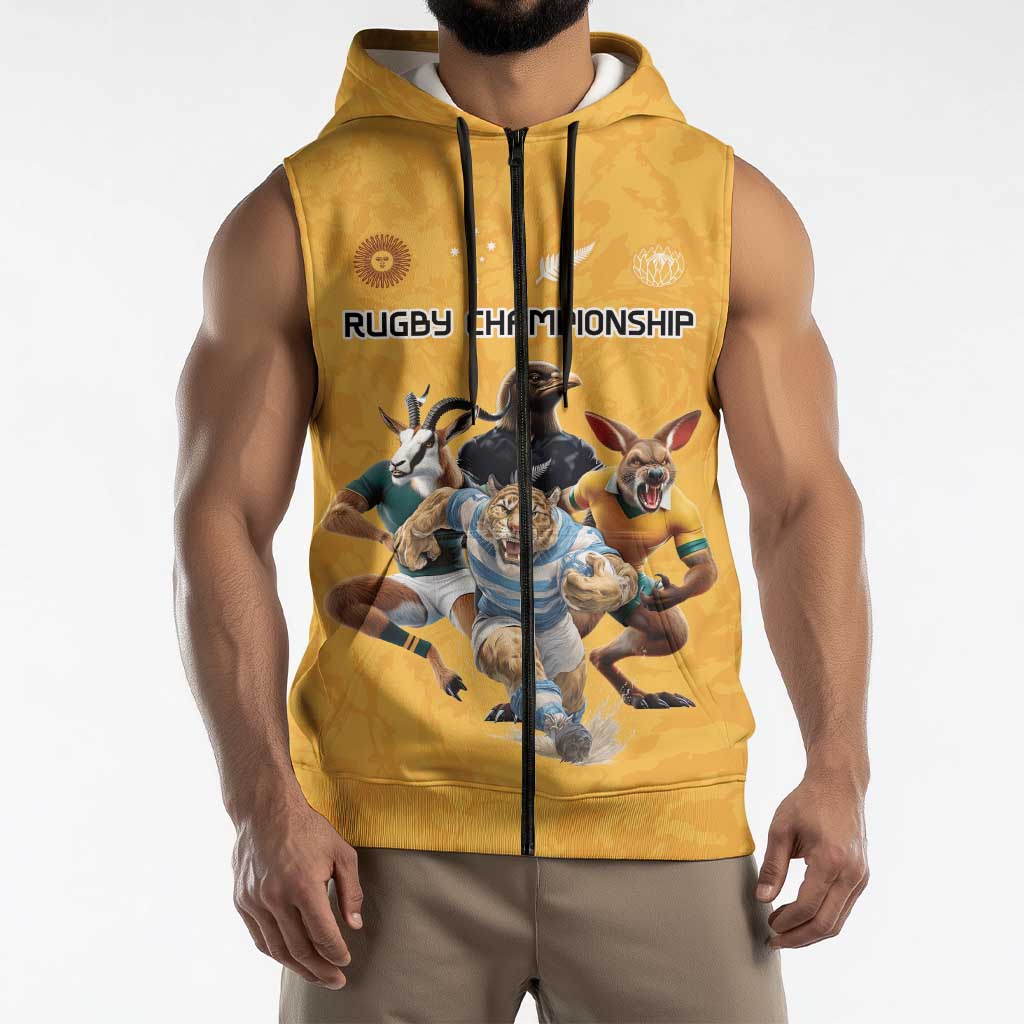 Custom Rugby Southern Hemisphere Sleeveless Zip Hoodie Argentina AUNZ South Africa Mascot Gold LT9 - Polynesian Pride
