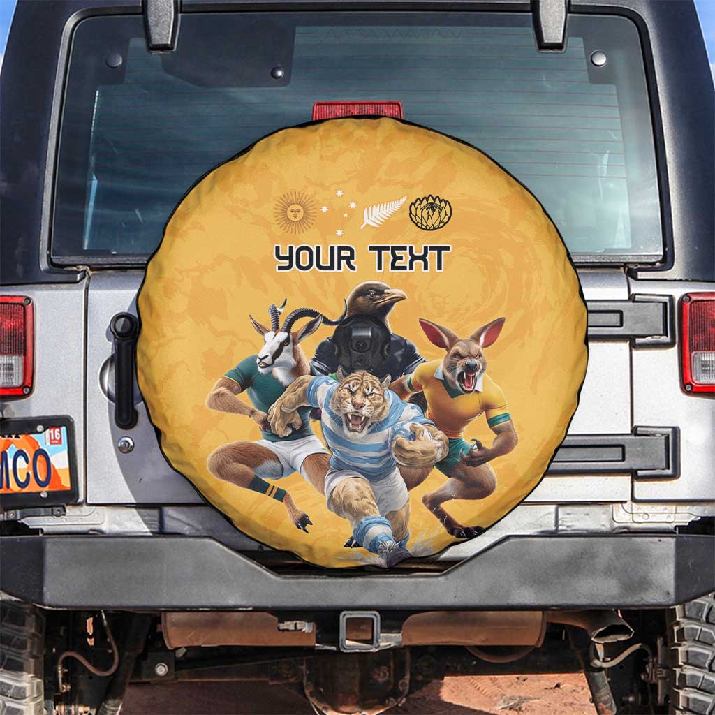 Custom Rugby Southern Hemisphere Spare Tire Cover Argentina AUNZ South Africa Mascot Gold LT9 Gold - Polynesian Pride