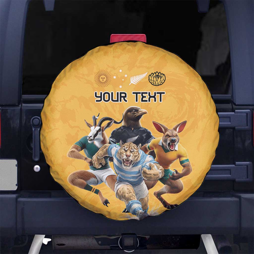 Custom Rugby Southern Hemisphere Spare Tire Cover Argentina AUNZ South Africa Mascot Gold LT9 No hole Gold - Polynesian Pride