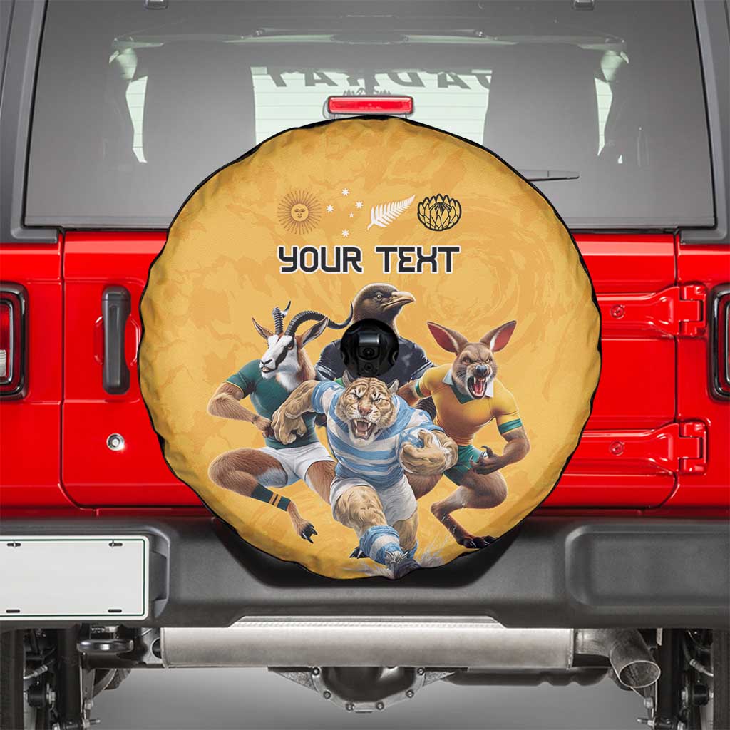 Custom Rugby Southern Hemisphere Spare Tire Cover Argentina AUNZ South Africa Mascot Gold LT9 - Polynesian Pride