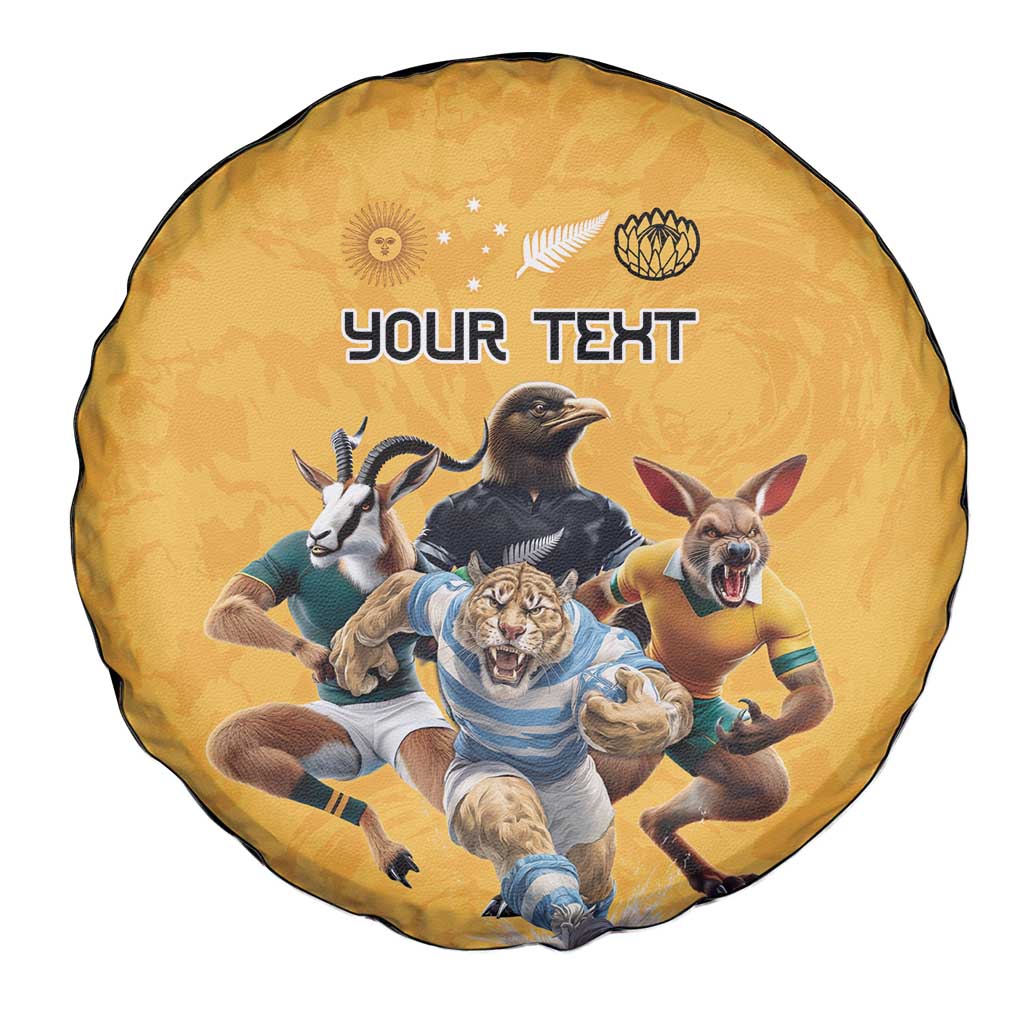 Custom Rugby Southern Hemisphere Spare Tire Cover Argentina AUNZ South Africa Mascot Gold LT9 - Polynesian Pride