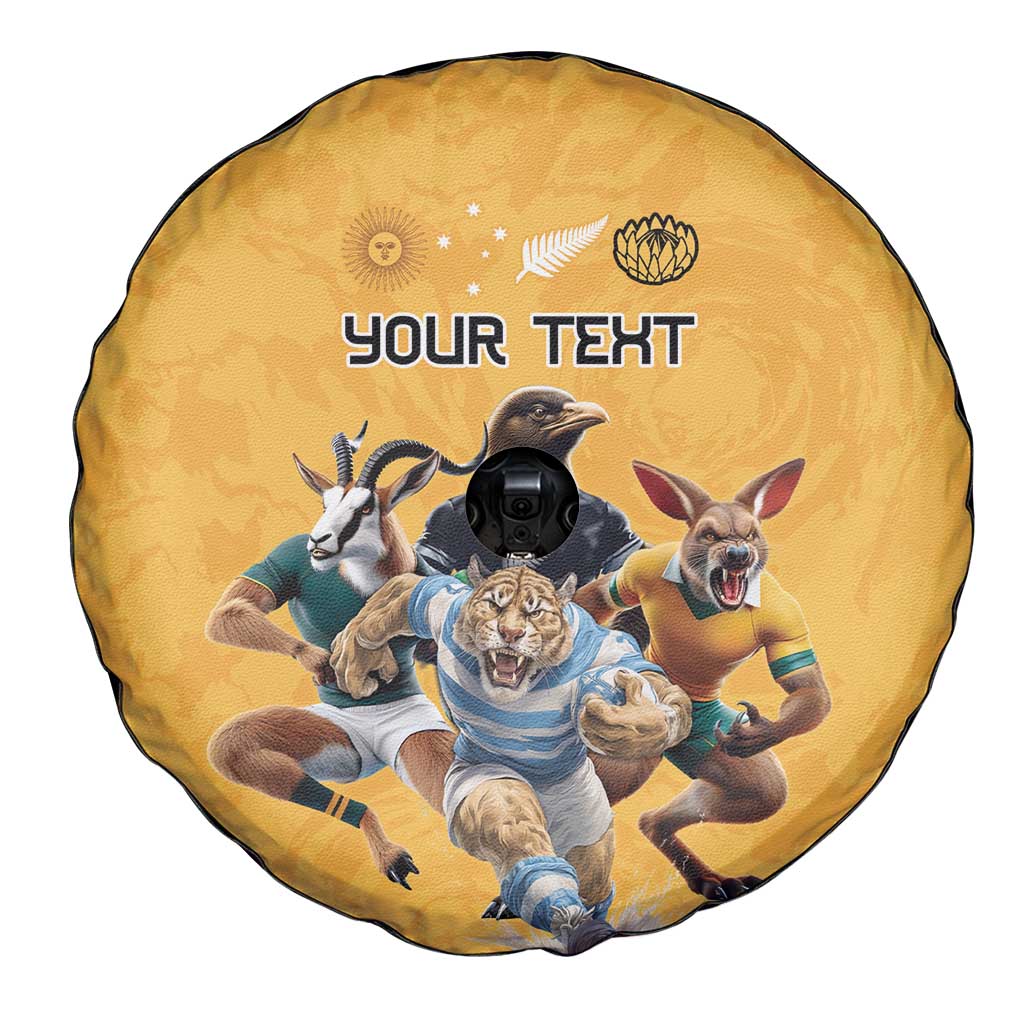 Custom Rugby Southern Hemisphere Spare Tire Cover Argentina AUNZ South Africa Mascot Gold LT9 - Polynesian Pride