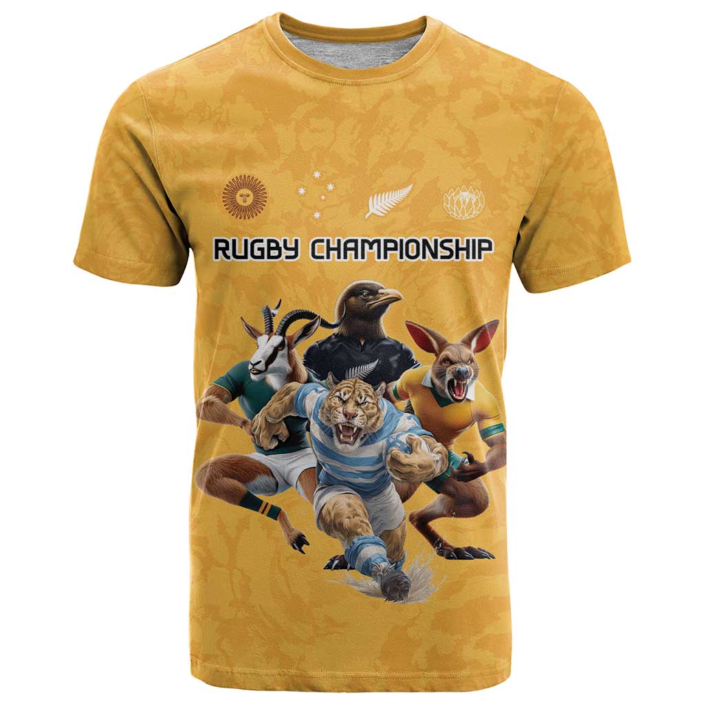 Custom Rugby Southern Hemisphere T Shirt Argentina AUNZ South Africa Mascot Gold LT9 Gold - Polynesian Pride