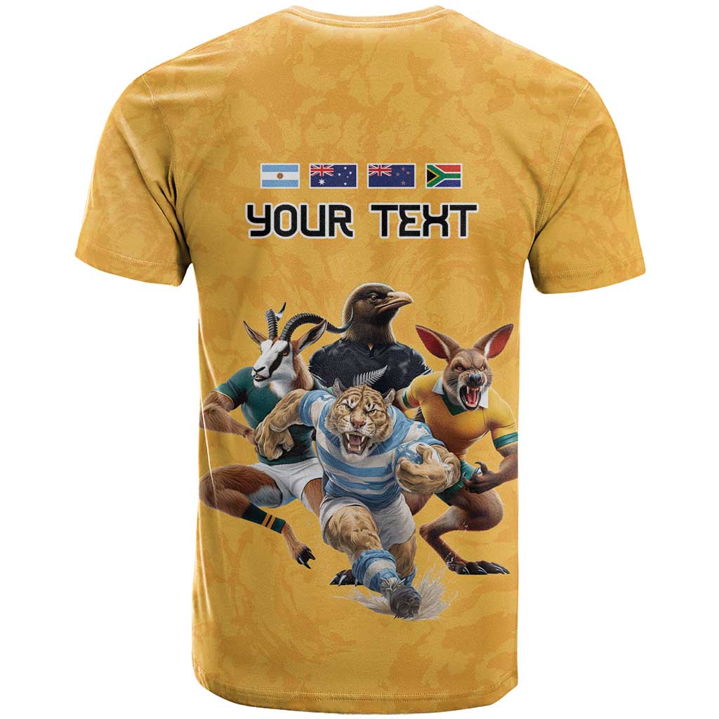 Custom Rugby Southern Hemisphere T Shirt Argentina AUNZ South Africa Mascot Gold LT9 - Polynesian Pride
