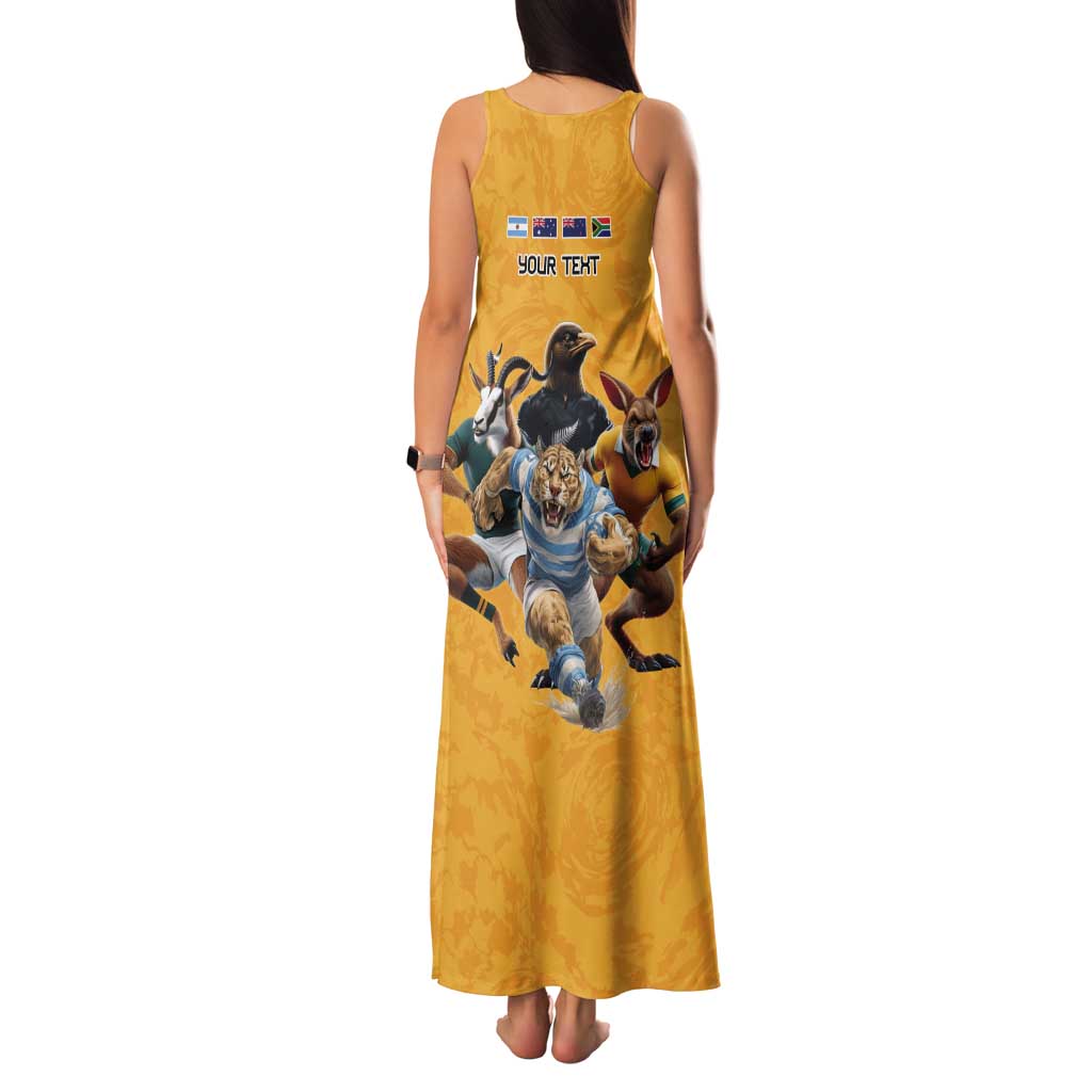 Custom Rugby Southern Hemisphere Tank Maxi Dress Argentina AUNZ South Africa Mascot Gold LT9 - Polynesian Pride