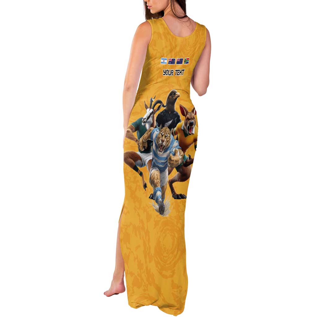 Custom Rugby Southern Hemisphere Tank Maxi Dress Argentina AUNZ South Africa Mascot Gold LT9 - Polynesian Pride