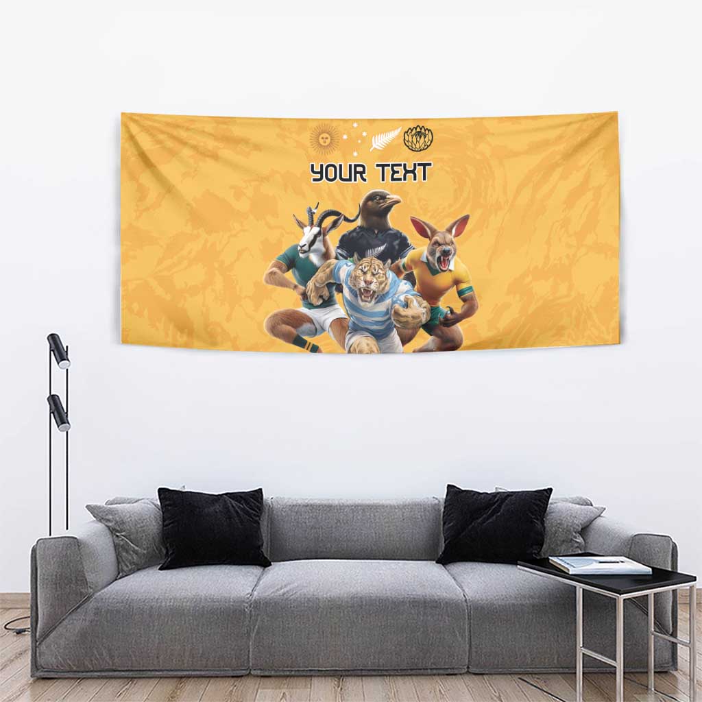 Custom Rugby Southern Hemisphere Tapestry Argentina AUNZ South Africa Mascot Gold - Polynesian Pride
