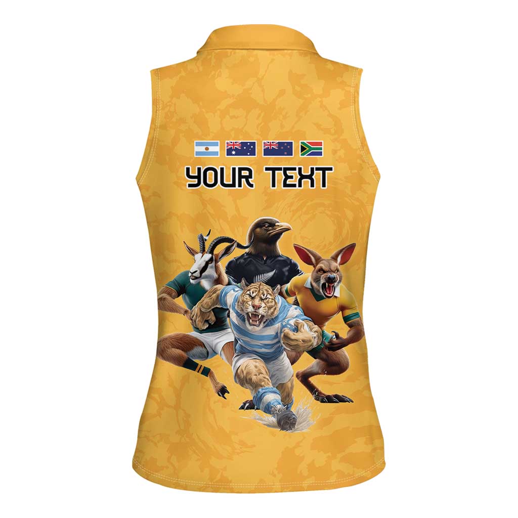 Custom Rugby Southern Hemisphere Women Sleeveless Polo Shirt Argentina AUNZ South Africa Mascot Gold LT9 - Polynesian Pride