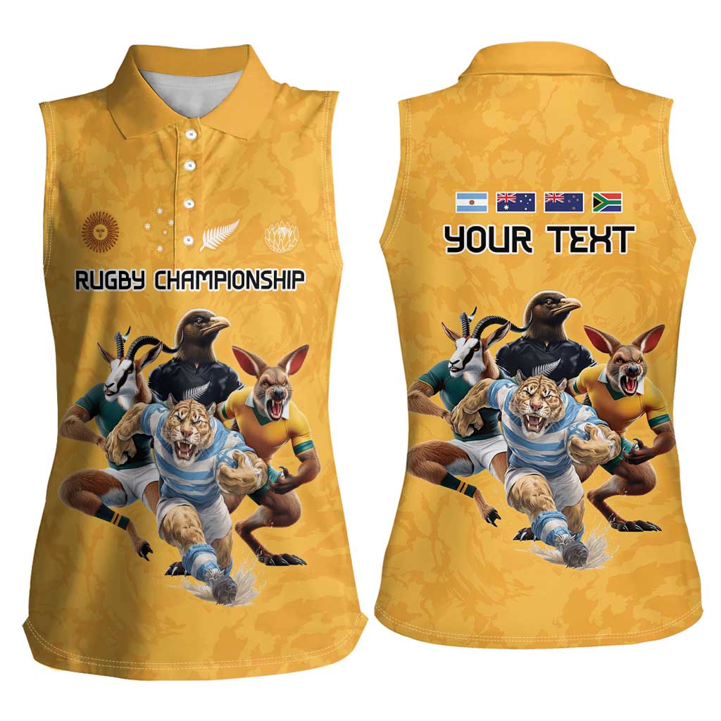 Custom Rugby Southern Hemisphere Women Sleeveless Polo Shirt Argentina AUNZ South Africa Mascot Gold LT9 - Polynesian Pride