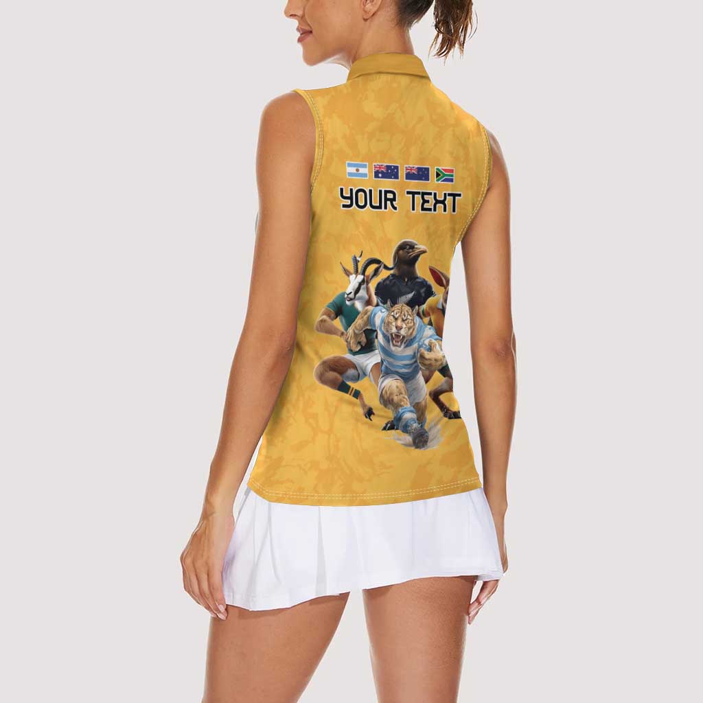 Custom Rugby Southern Hemisphere Women Sleeveless Polo Shirt Argentina AUNZ South Africa Mascot Gold LT9 - Polynesian Pride