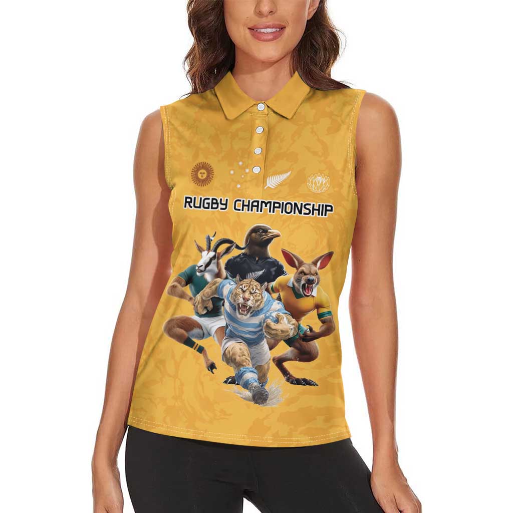 Custom Rugby Southern Hemisphere Women Sleeveless Polo Shirt Argentina AUNZ South Africa Mascot Gold LT9 - Polynesian Pride