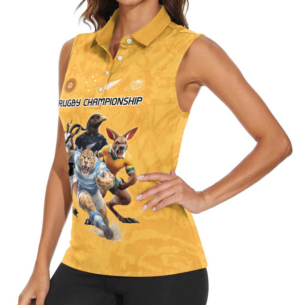 Custom Rugby Southern Hemisphere Women Sleeveless Polo Shirt Argentina AUNZ South Africa Mascot Gold LT9 - Polynesian Pride