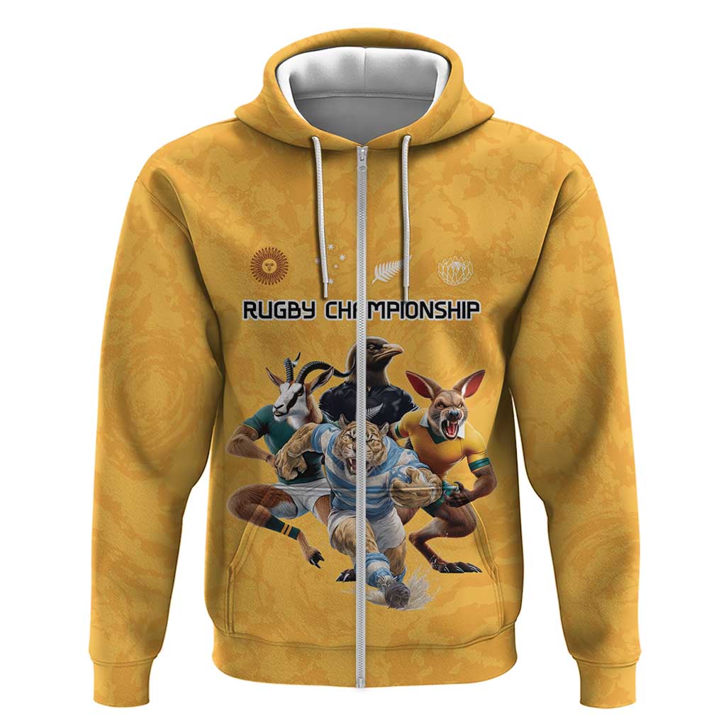 Custom Rugby Southern Hemisphere Zip Hoodie Argentina AUNZ South Africa Mascot Gold LT9 Zip Hoodie Gold - Polynesian Pride