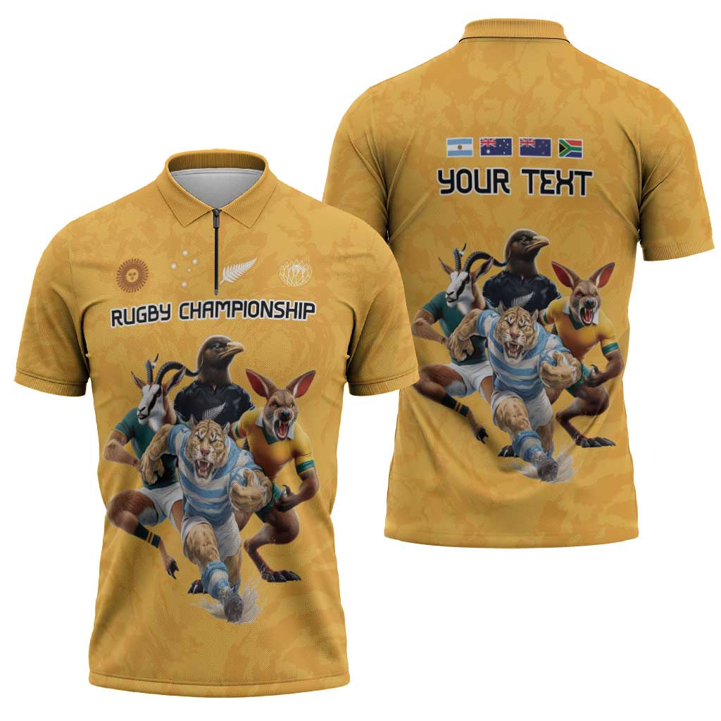 Custom Rugby Southern Hemisphere Zipper Polo Shirt Argentina AUNZ South Africa Mascot Gold LT9 - Polynesian Pride