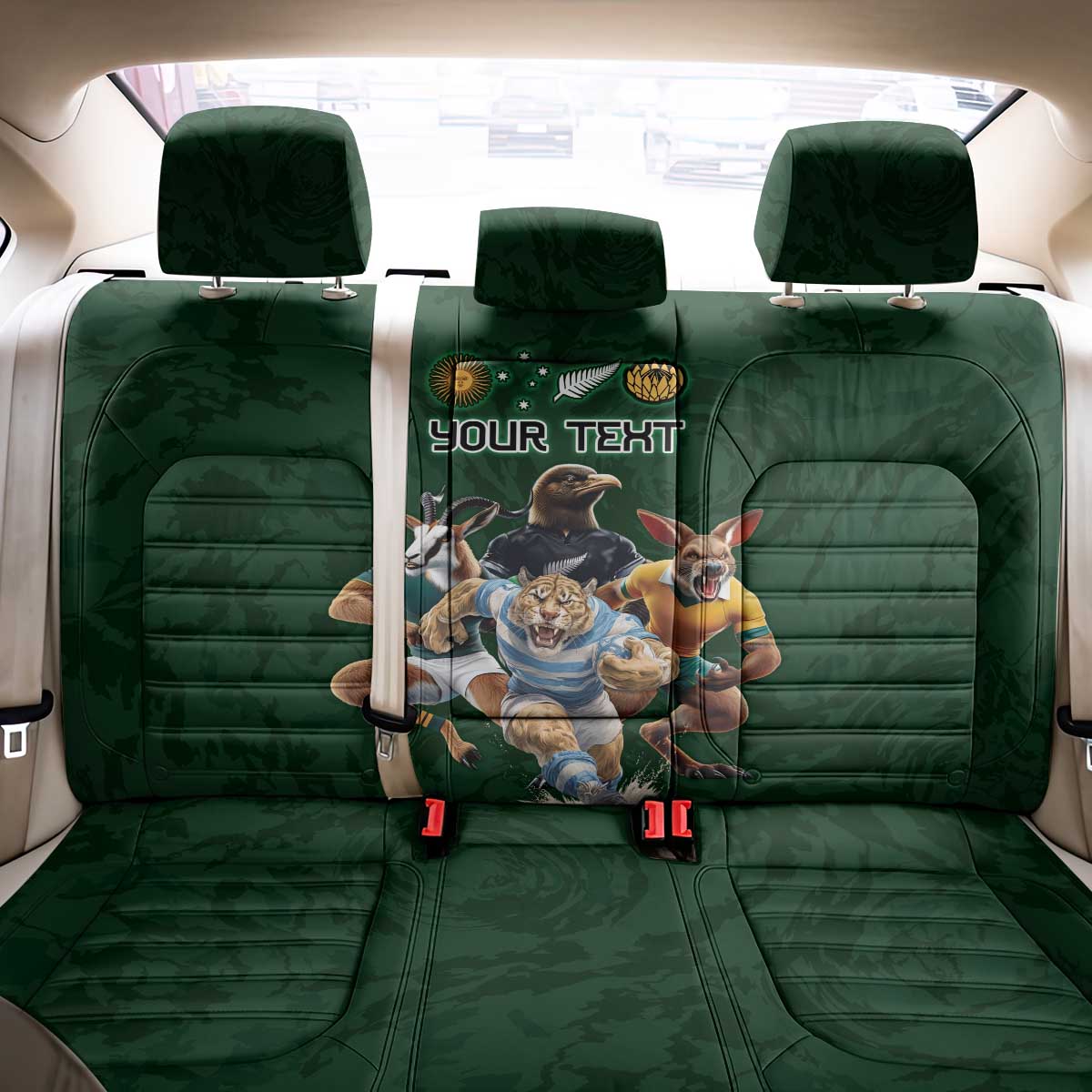 Custom Rugby Southern Hemisphere Back Car Seat Cover Argentina AUNZ South Africa Mascot Green LT9 - Polynesian Pride