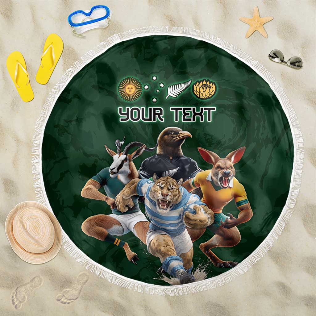 Custom Rugby Southern Hemisphere Beach Blanket Argentina AUNZ South Africa Mascot Green - Polynesian Pride