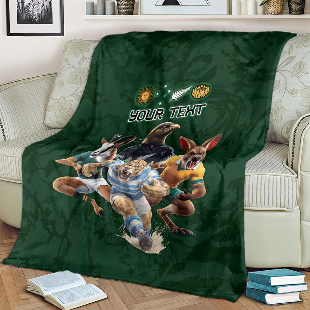 Custom Rugby Southern Hemisphere Blanket Argentina AUNZ South Africa Mascot Green - Polynesian Pride