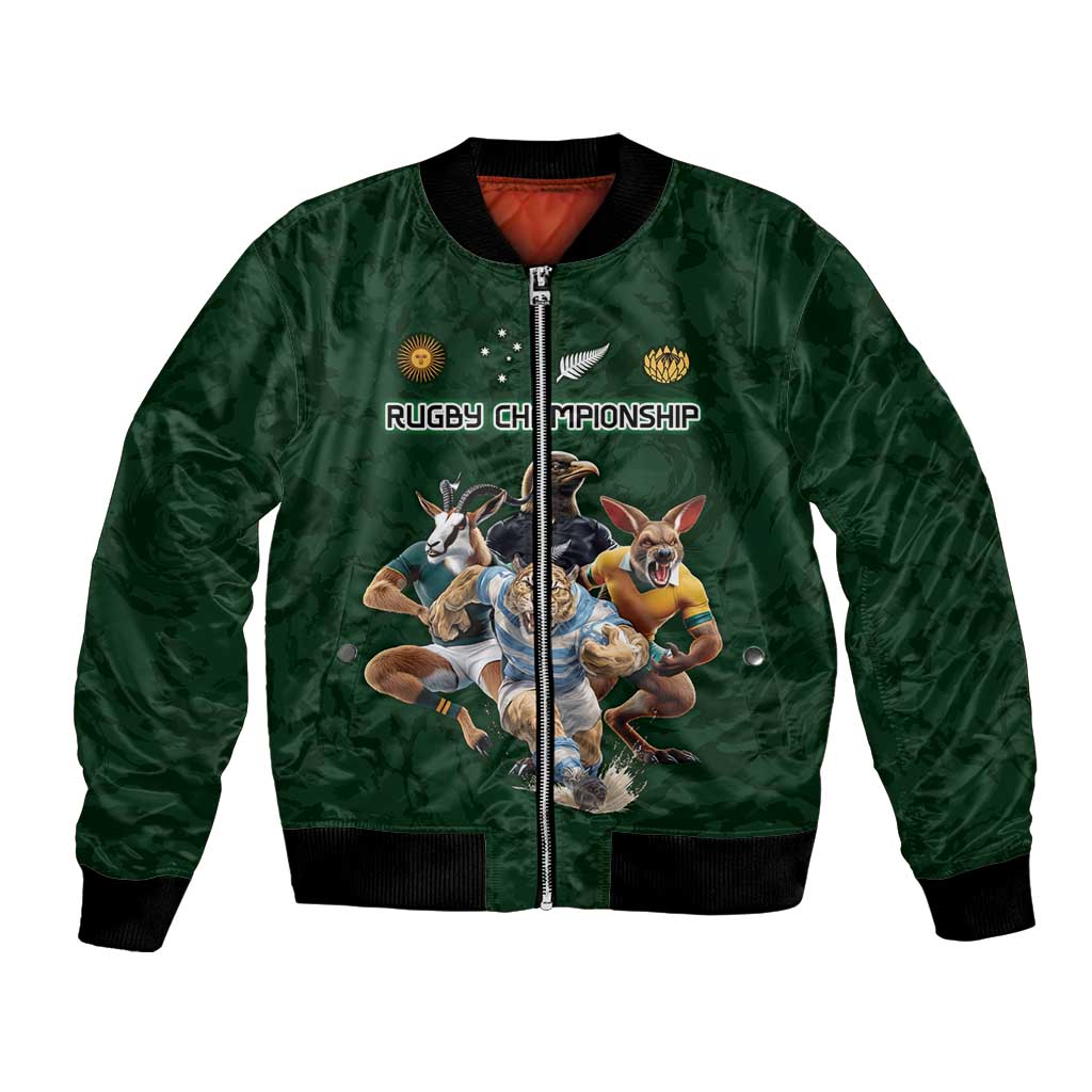 Custom Rugby Southern Hemisphere Bomber Jacket Argentina AUNZ South Africa Mascot Green - Polynesian Pride