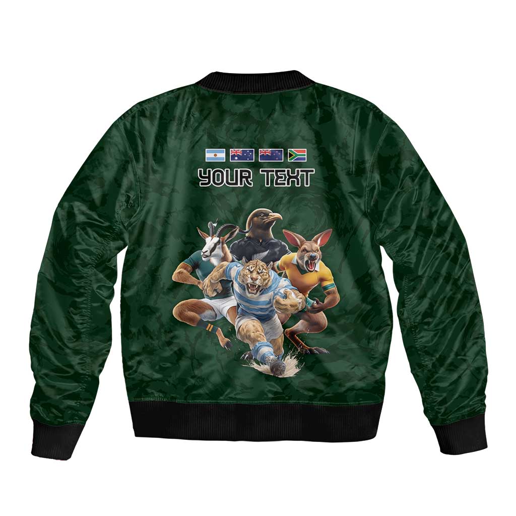 Custom Rugby Southern Hemisphere Bomber Jacket Argentina AUNZ South Africa Mascot Green - Polynesian Pride