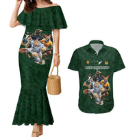 Custom Rugby Southern Hemisphere Couples Matching Mermaid Dress and Hawaiian Shirt Argentina AUNZ South Africa Mascot Green - Polynesian Pride
