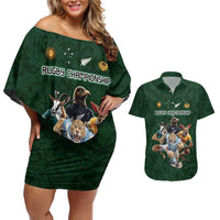 Custom Rugby Southern Hemisphere Couples Matching Off Shoulder Short Dress and Hawaiian Shirt Argentina AUNZ South Africa Mascot Green LT9 Green - Polynesian Pride