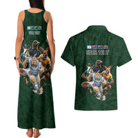 Custom Rugby Southern Hemisphere Couples Matching Tank Maxi Dress and Hawaiian Shirt Argentina AUNZ South Africa Mascot Green - Polynesian Pride