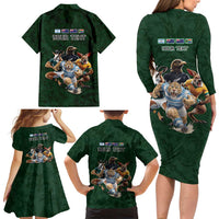 Custom Rugby Southern Hemisphere Family Matching Long Sleeve Bodycon Dress and Hawaiian Shirt Argentina AUNZ South Africa Mascot Green LT9 - Polynesian Pride